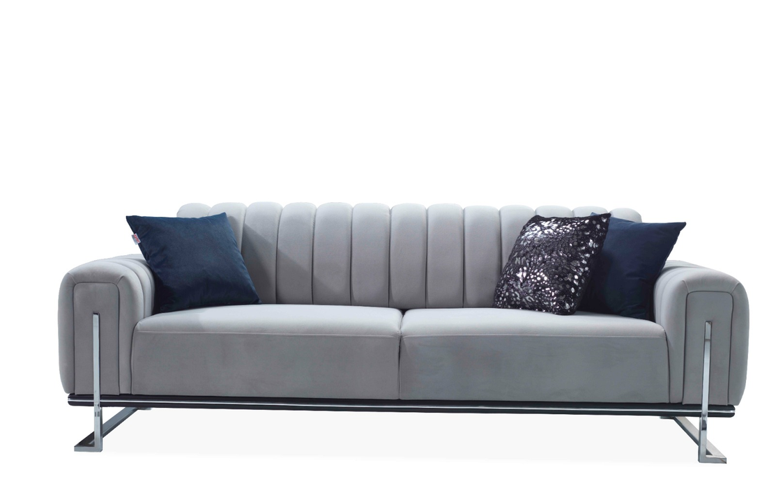 Grey Silver Plush Velvet 3+2 Sofa Set By Tokyo