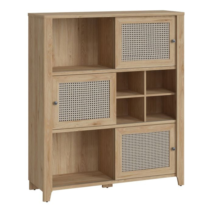 Jackson Hickory Oak & Rattan 3 Sliding Door Cabinet - by Cestino