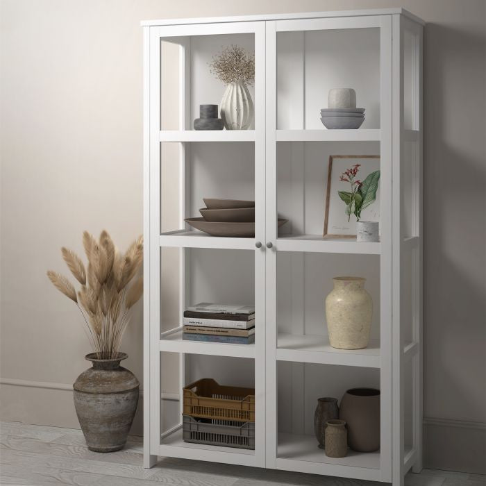 Pure White Showcase Display Cabinet 2-Door Storage Solution front side image