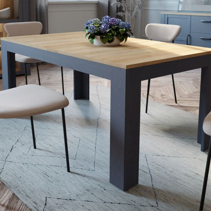 Riviera Oak/Navy Extendable Dining Table - Versatile 160-207cm Length