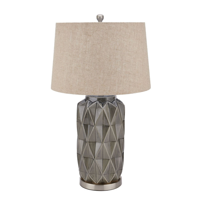Acantho Grey Ceramic Lamp With Linen Shade - MILES AND BRIGGS