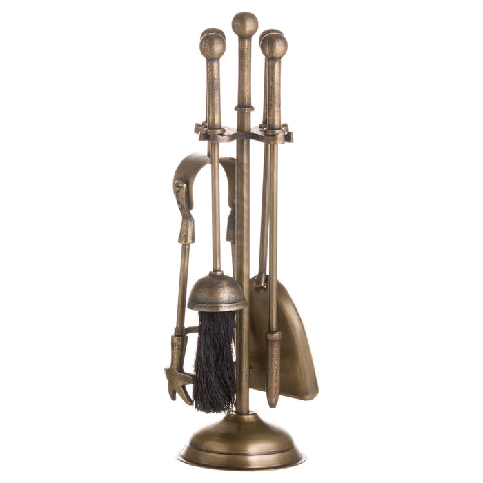 Ball Topped Companion Set In Antique Brass - MILES AND BRIGGS