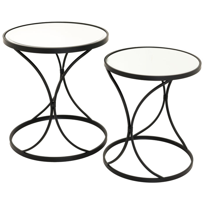 Concaved Set Of Two Black Mirrored Side Tables - MILES AND BRIGGS