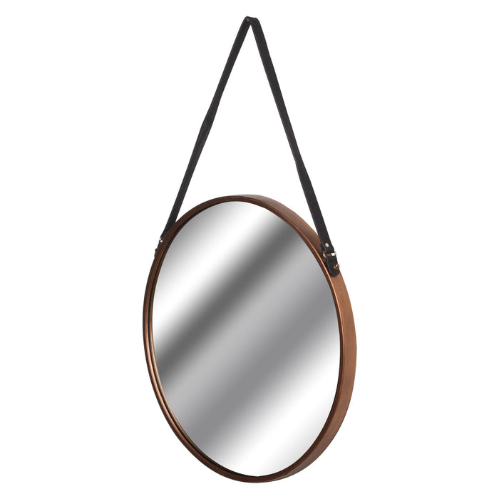Copper Rimmed Round Hanging Wall Mirror With Black Strap - MILES AND BRIGGS