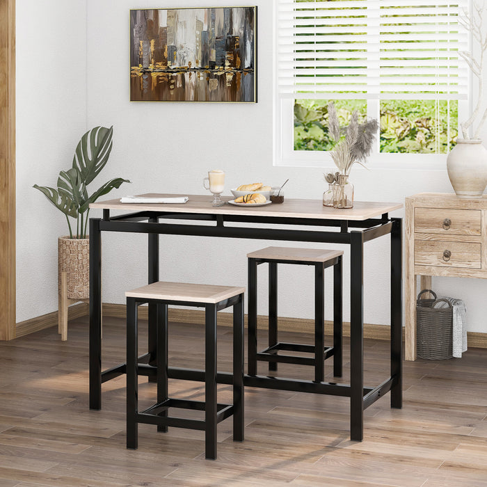 High Kitchen Counter With 2 Stools Industrial Accent