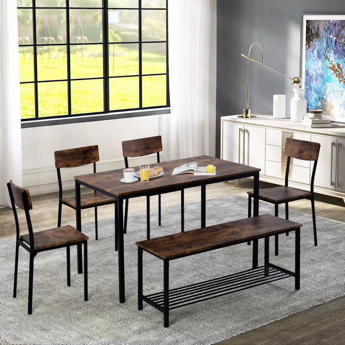 Industrial Style Large Dining Table Complete With 4 Chairs And Bench