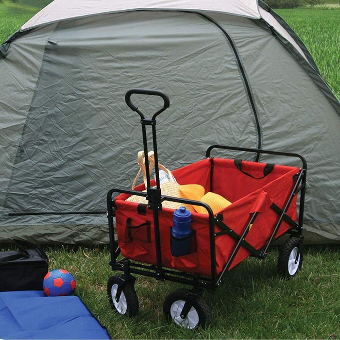 Garden Cart Foldable Pull Wagon Hand Cart Garden Transport Cart Collapsible Portable Folding Cart (Red)