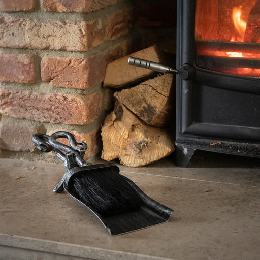 Silver Brushed Steel Crook Top Hearth Tidy Set - Vitaly Decor