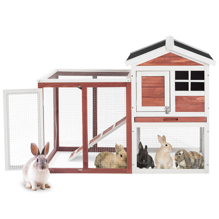 Rabbit Bunny Hutch Cage House With Linoleum Roof 2-Tier