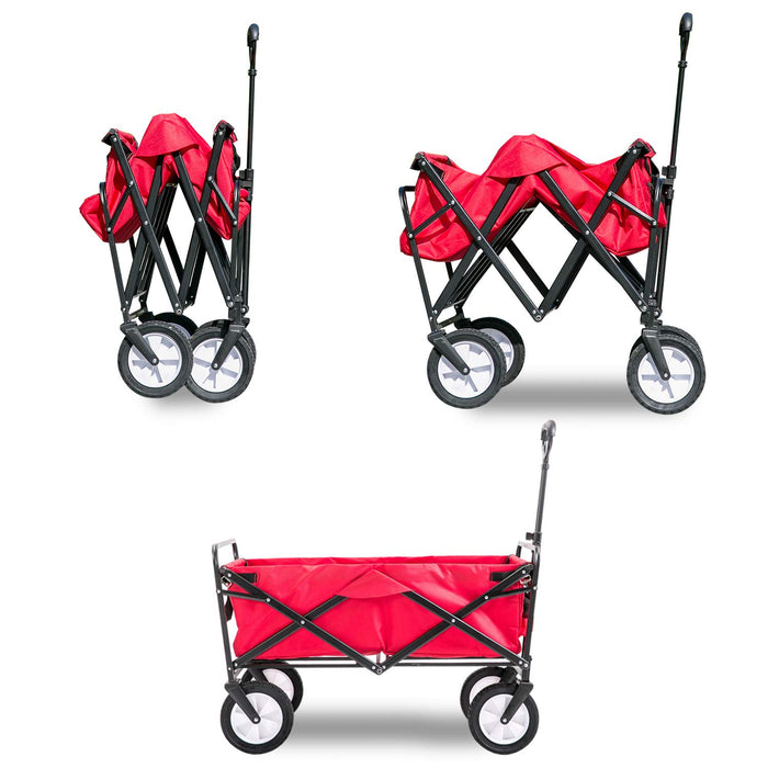 Garden Cart Foldable Pull Wagon Hand Cart Garden Transport Cart Collapsible Portable Folding Cart (Red)